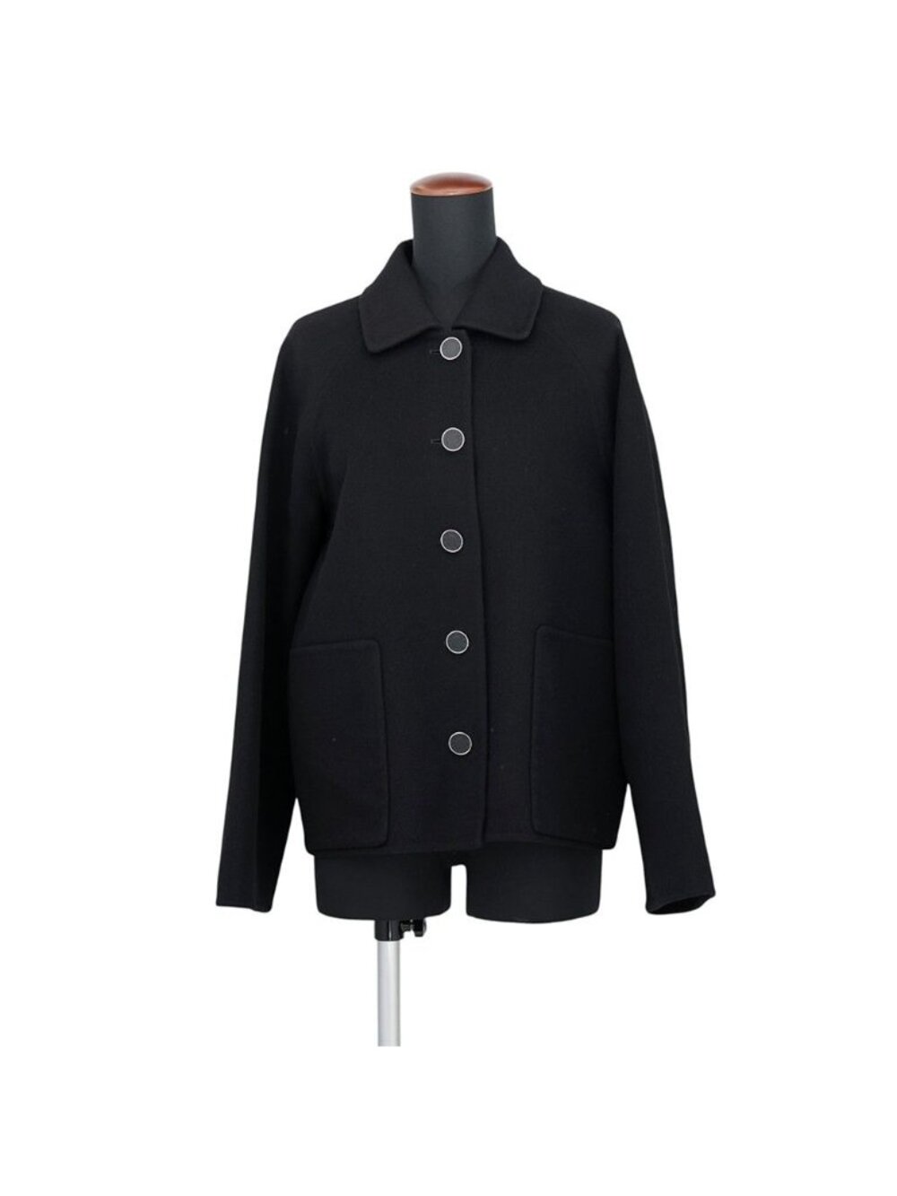 Hermes Coat Sellier Buttons Double Face Clou de Selle Cashmere Black 36